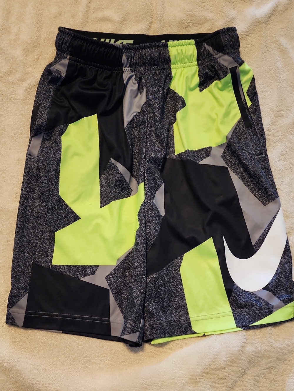 Nike Neon Green, Black & Gray Graphic Athletic Shorts